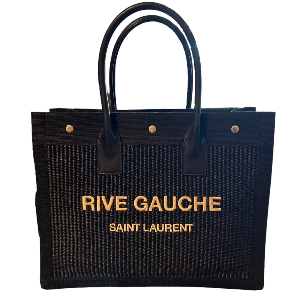 LIKE NEW YSL SAINT LAURENT RIVE GAUCHE RAFFIA SMALL TOTE HANDBAG - Picture 14 of 16